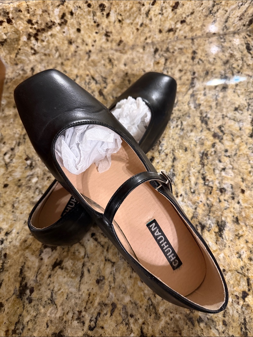 Amazon Black Mary Jane Square-Toe Flats with Buckle Strap